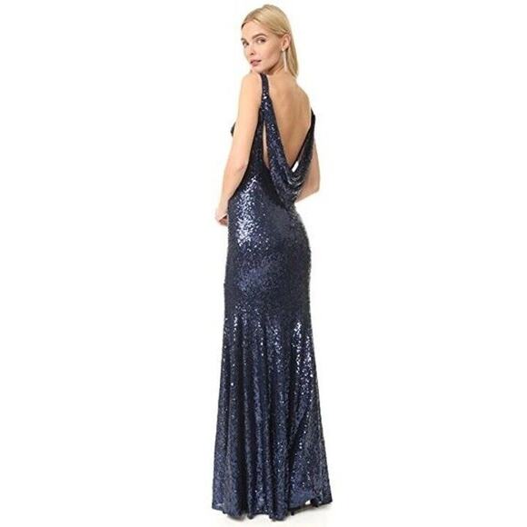 THEIA Evening Gown Navy Sequins Formal Prom Party Dress BHLDN, 0 - Picture 4 of 16